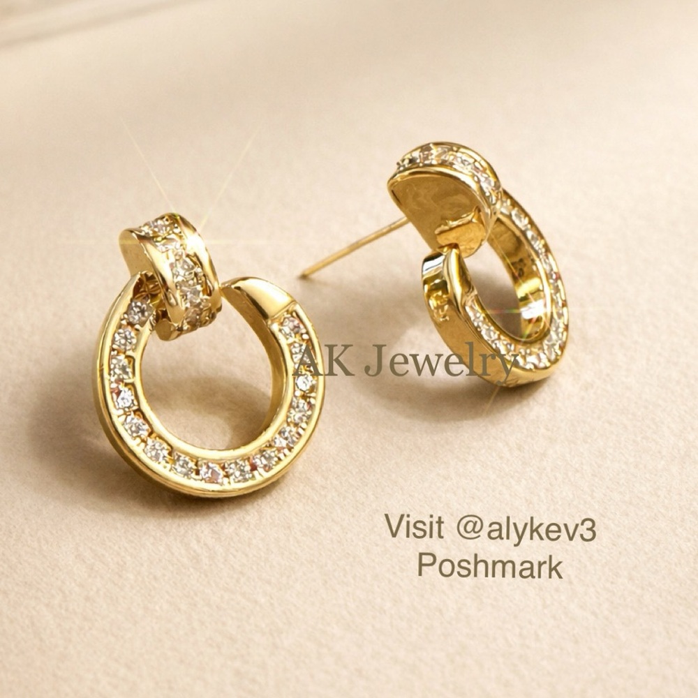 💎LUXURY NAIL EARRINGS GOLD Zircon Diamond Pave Elegant Classy - Picture 7 of 9